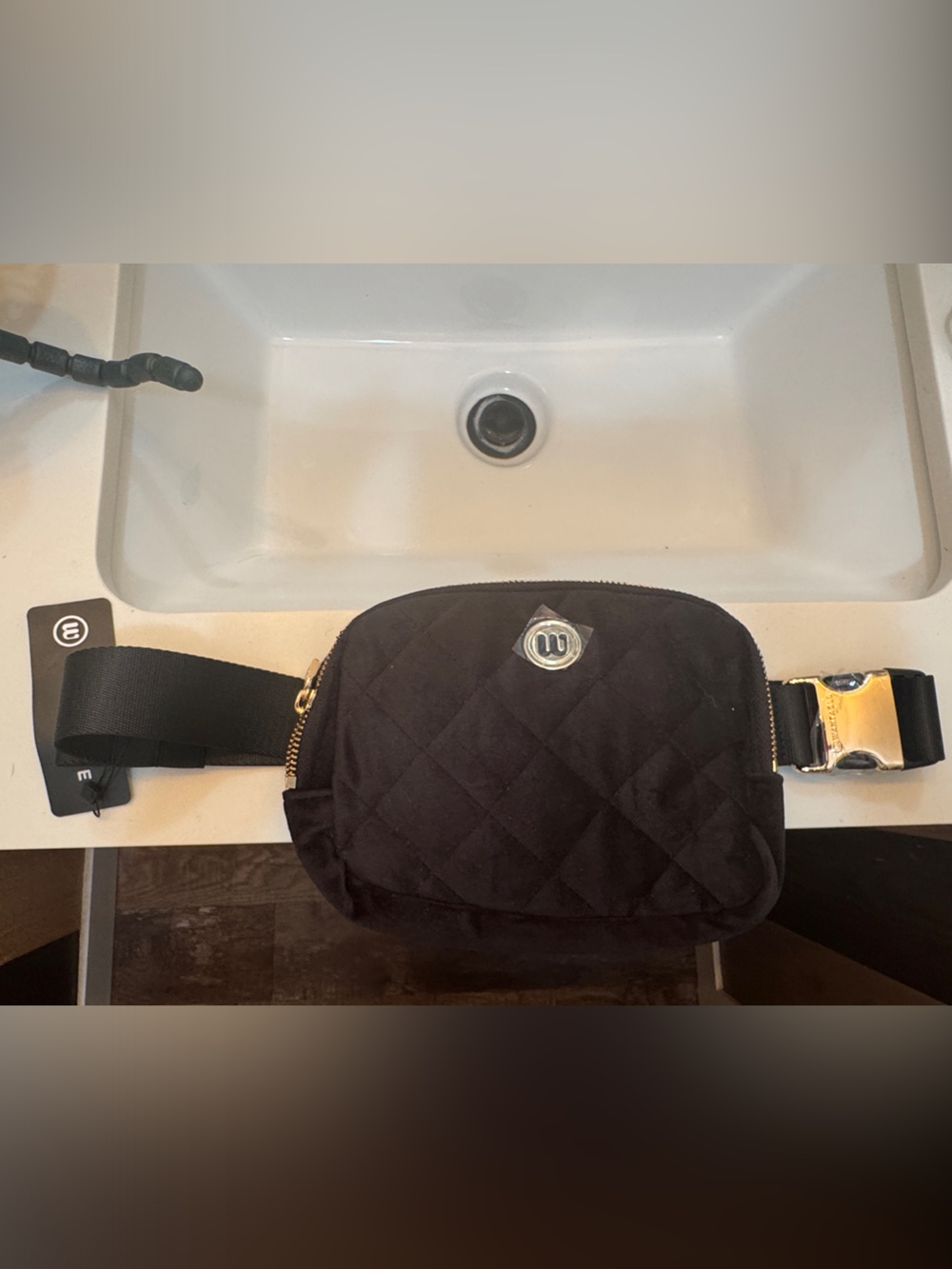 Quilted Black Women's Belt Bag with Gold Hardware